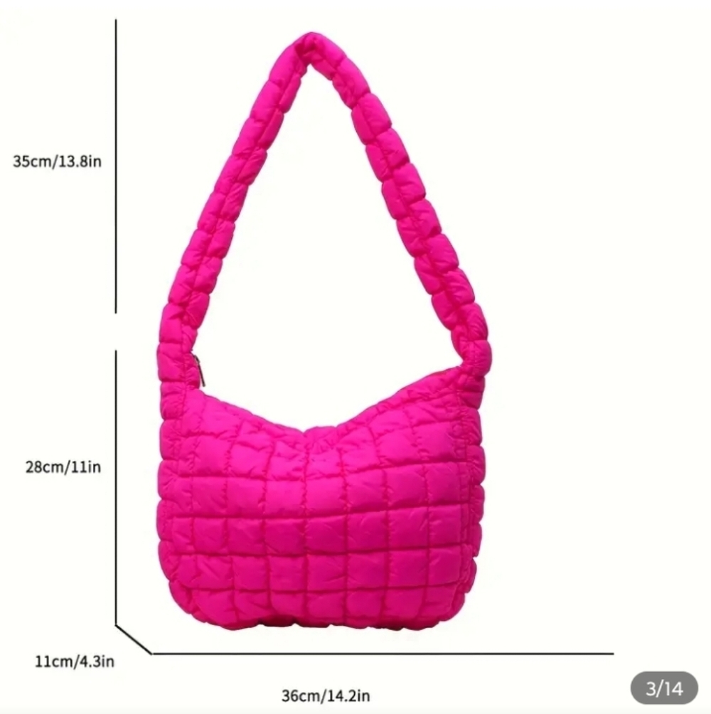 Solid Green Quilted Shoulder Bag - Women's Plush Fashion Tote - Picture 3 of 6